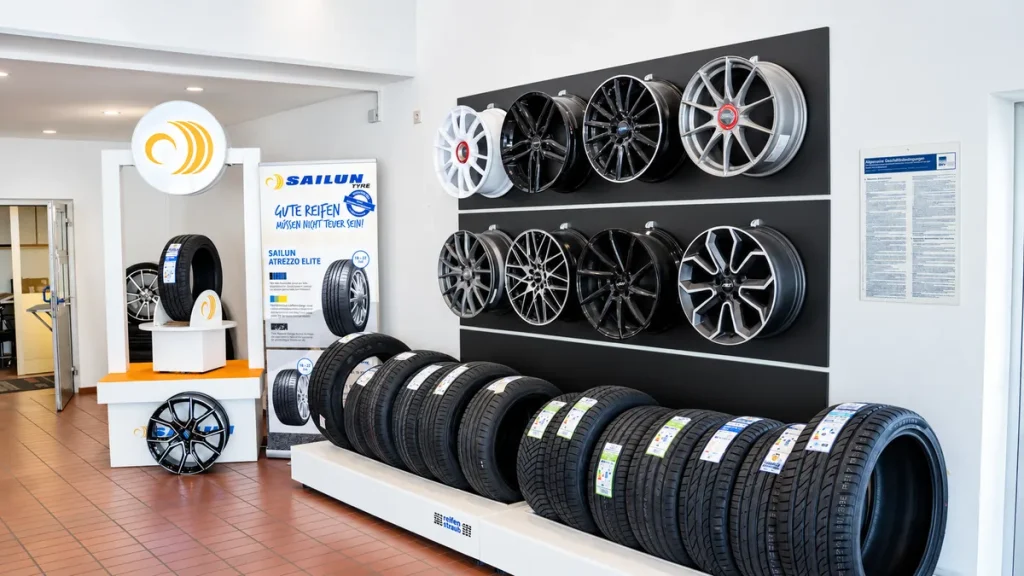 Reifen- und Felgenauswahl im Showroom von Reifen Straub